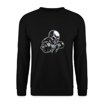No Limit Workout Bodybuilding Skull mit Hantel - Unisex Pullover - Schwarz - Vorne - Alina (178cm) & Michal (187cm)