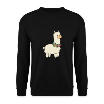 Alpaca with flowers. - Unisex Sweatshirt - black - Front - Alina (178cm) & Michal (187cm)