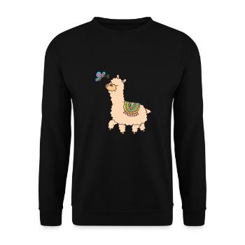 Alpaca with a butterfly - Unisex Sweatshirt - black - Front - Alina (178cm) & Michal (187cm)