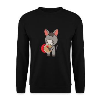 Esel mit Trommel - Unisex Pullover - Schwarz - Vorne - Alina (178cm) & Michal (187cm)