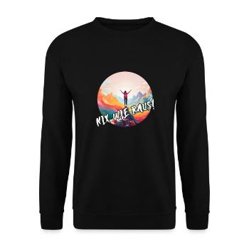 Nix wie raus - in die Natur - auf die Berge - Unisex Pullover - Schwarz - Vorne - Alina (178cm) & Michal (187cm)