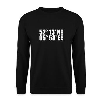 Apeldoorn Koordinaten - Unisex Pullover - Schwarz - Vorne - Alina (178cm) & Michal (187cm)