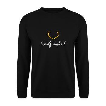 Waidfrausheil, vous les chasseurs! Grande chemise de chasseur! - Sweat-shirt Unisexe - noir - Devant - Alina (178cm) & Michal (187cm)