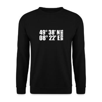 Worms Koordinaten - Unisex Pullover - Schwarz - Vorne - Alina (178cm) & Michal (187cm)