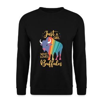 Nur ein Mädchen, das Buffalos liebt Büffel - Unisex Pullover - Schwarz - Vorne - Alina (178cm) & Michal (187cm)