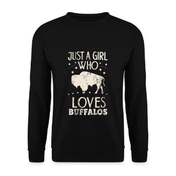 Nur ein Mädchen, das Buffalos liebt Büffel - Unisex Pullover - Schwarz - Vorne - Alina (178cm) & Michal (187cm)
