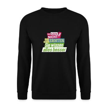 Bauernprotest Streik Demo Statement Sie säen nicht - Unisex Pullover - Schwarz - Vorne - Alina (178cm) & Michal (187cm)