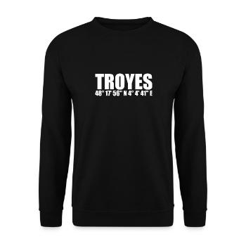 Troyes Koordinaten - Unisex Pullover - Schwarz - Vorne - Alina (178cm) & Michal (187cm)