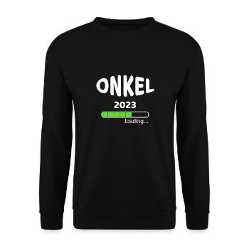 Onkel 2023 Geburt Schwangerschaft Babypinkeln Idee - Unisex Pullover - Schwarz - Vorne - Alina (178cm) & Michal (187cm)