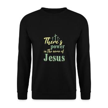 theres power au nom de la chemise de jésus - Sweat-shirt Unisexe - noir - Devant - Alina (178cm) & Michal (187cm)