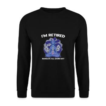 retired retirement worker Pension yoga namaste - Unisex Sweatshirt - black - Front - Alina (178cm) & Michal (187cm)