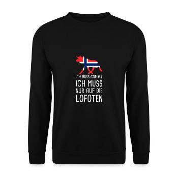 Ich Muss Gar Nix Lofoten Norwegen Norge Elch - Unisex Pullover - Schwarz - Vorne - Alina (178cm) & Michal (187cm)