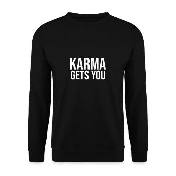 karma gets you böses Karma Wahrsagerei Geschenk - Unisex Pullover - Schwarz - Vorne - Alina (178cm) & Michal (187cm)