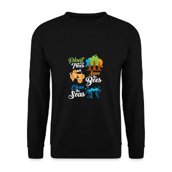 Plant more trees - save the bees - clean the seas - Unisex Pullover - Schwarz - Vorne - Alina (178cm) & Michal (187cm)