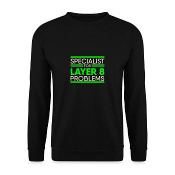 Spécialiste des problèmes de couche 8 Administrateur du support informatique - Sweat-shirt Unisexe - noir - Devant - Alina (178cm) & Michal (187cm)