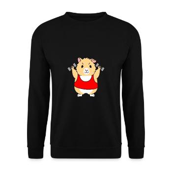 Meerschweinchen mit Hanteln - Unisex Pullover - Schwarz - Vorne - Alina (178cm) & Michal (187cm)
