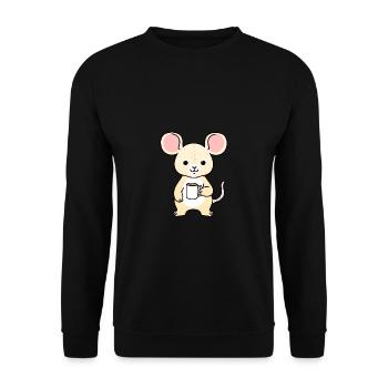 Mouse drinks coffee - Unisex Sweatshirt - black - Front - Alina (178cm) & Michal (187cm)
