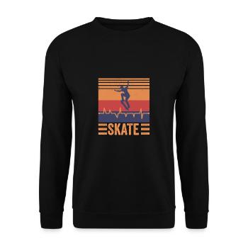 Skateboard Heartbeat Skate Skateboarder Retro - Unisex Pullover - Schwarz - Vorne - Alina (178cm) & Michal (187cm)