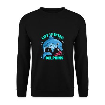 La vie est meilleure avec les dauphins Dolphin Dolphin - Sweat-shirt Unisexe - noir - Devant - Alina (178cm) & Michal (187cm)