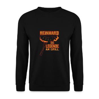 Grillen Reinhard Die Legende Am Grill - Unisex Pullover - Schwarz - Vorne - Alina (178cm) & Michal (187cm)