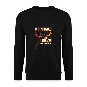 Grillen Reinhard Die Legende Am Grill - Unisex Pullover - Schwarz - Vorne - Alina (178cm) & Michal (187cm)
