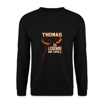 Grillen Thomas Die Legende Am Grill - Unisex Pullover - Schwarz - Vorne - Alina (178cm) & Michal (187cm)
