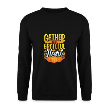 Gather With A Thankful Heart Thanksgiving - Unisex Sweatshirt - black - Front - Alina (178cm) & Michal (187cm)