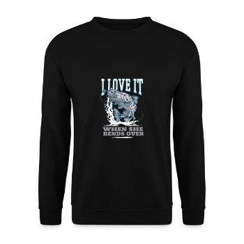 Pêcher J’adore quand elle se penche sur la pêche à la ligne - Sweat-shirt Unisexe - noir - Devant - Alina (178cm) & Michal (187cm)