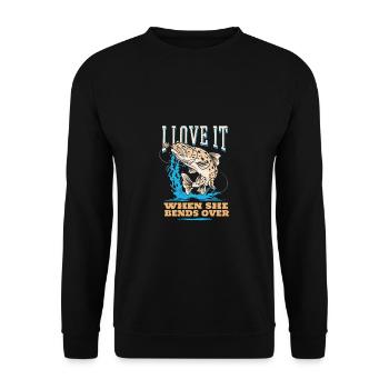 Pêcher J’adore quand elle se penche sur la pêche à la ligne - Sweat-shirt Unisexe - noir - Devant - Alina (178cm) & Michal (187cm)
