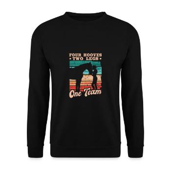 Reiterin Reiten Four Hooves Two Legs One Team - Unisex Pullover - Schwarz - Vorne - Alina (178cm) & Michal (187cm)