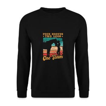 Reiterin Reiten Four Hooves Two Legs One Team - Unisex Pullover - Schwarz - Vorne - Alina (178cm) & Michal (187cm)
