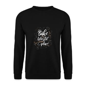 Bake The World A Better Place Konditorin Bäckerin - Unisex Pullover - Schwarz - Vorne - Alina (178cm) & Michal (187cm)
