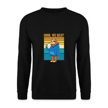 Hmm, wo Bier Bürohumor Faultier Bier - Unisex Pullover - Schwarz - Vorne - Alina (178cm) & Michal (187cm)