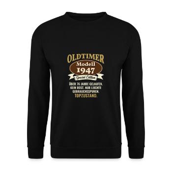 76 years oldtimer model 1947 76th birthday - Unisex Sweatshirt - black - Front - Alina (178cm) & Michal (187cm)