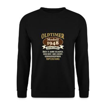 75 years oldtimer model 1948 75th birthday - Unisex Sweatshirt - black - Front - Alina (178cm) & Michal (187cm)