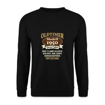 73 years oldtimer model 1950 73rd birthday - Unisex Sweatshirt - black - Front - Alina (178cm) & Michal (187cm)