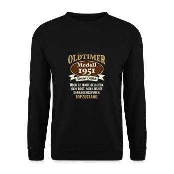 72 Jahre Oldtimer Modell 1951 72. Geburtstag - Unisex Pullover - Schwarz - Vorne - Alina (178cm) & Michal (187cm)