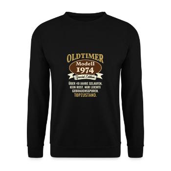 49 years oldtimer model 1974 49th birthday - Unisex Sweatshirt - black - Front - Alina (178cm) & Michal (187cm)
