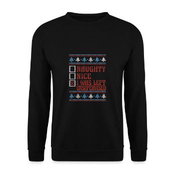 Nice Or Naughty Ugly Christmas Weihnachten - Unisex Pullover - Schwarz - Vorne - Alina (178cm) & Michal (187cm)