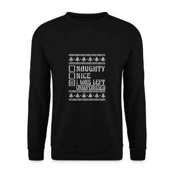 Nice Or Naughty Ugly Christmas Weihnachten - Unisex Pullover - Schwarz - Vorne - Alina (178cm) & Michal (187cm)