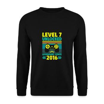 Level 7 Unlocked 2016 Zocken 7. Geburtstag Gamer - Unisex Pullover - Schwarz - Vorne - Alina (178cm) & Michal (187cm)