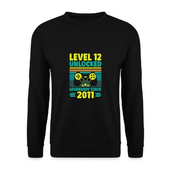 Level 12 Unlocked 2011 Zocken 12. Geburtstag Gamer - Unisex Pullover - Schwarz - Vorne - Alina (178cm) & Michal (187cm)