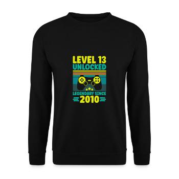 Level 13 Unlocked 2010 Zocken 13. Geburtstag Gamer - Unisex Pullover - Schwarz - Vorne - Alina (178cm) & Michal (187cm)