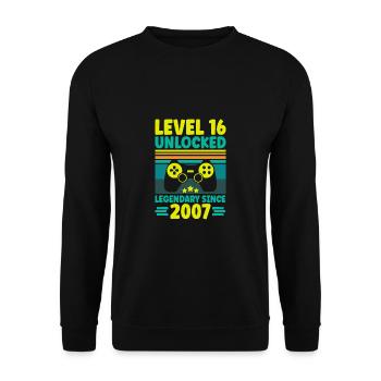 Level 16 Unlocked 2007 Zocken 16. Geburtstag Gamer - Unisex Pullover - Schwarz - Vorne - Alina (178cm) & Michal (187cm)