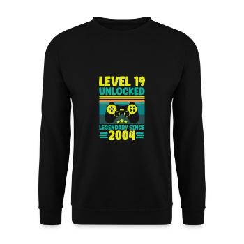 Level 19 Unlocked 2004 Zocken 19. Geburtstag Gamer - Unisex Pullover - Schwarz - Vorne - Alina (178cm) & Michal (187cm)