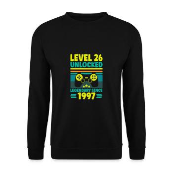 Level 26 Unlocked 1997 Zocken 26. Geburtstag Gamer - Unisex Pullover - Schwarz - Vorne - Alina (178cm) & Michal (187cm)