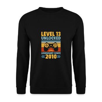Level 13 Unlocked 2010 Zocken 13. Geburtstag Gamer - Unisex Pullover - Schwarz - Vorne - Alina (178cm) & Michal (187cm)