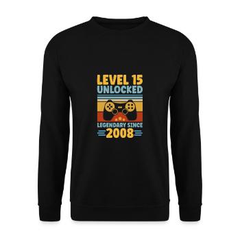 Level 15 Unlocked 2008 Zocken 15. Geburtstag Gamer - Unisex Pullover - Schwarz - Vorne - Alina (178cm) & Michal (187cm)
