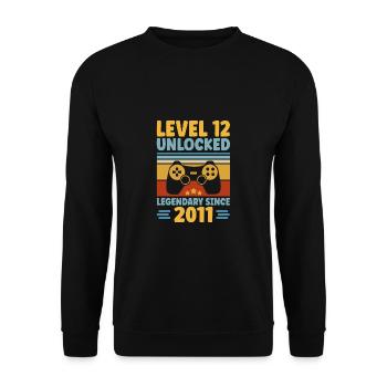 Level 12 Unlocked 2011 Zocken 12. Geburtstag Gamer - Unisex Pullover - Schwarz - Vorne - Alina (178cm) & Michal (187cm)