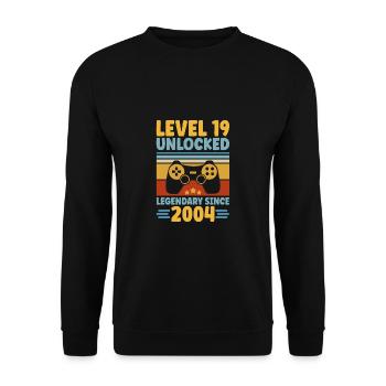 Level 19 Unlocked 2004 Zocken 19. Geburtstag Gamer - Unisex Pullover - Schwarz - Vorne - Alina (178cm) & Michal (187cm)